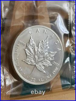 1990 1oz Canadian Maple Leaf Silver coin PERFECTLY RCM SEALED AND GENUINE (2)