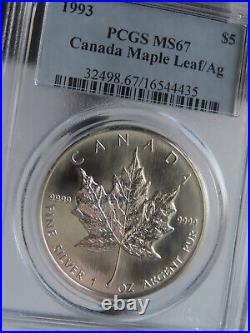 1993 Canada Maple Leaf S$5 PCGS MS67 silver 1oz dollar mint state
