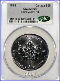 1994 Canada Silver Maple Leaf 1oz Silver CAC MS64