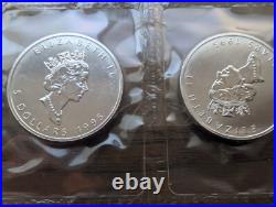 1995 Canadian Maple Leaf. 9999 Fine Silver Coins Gem BU Quantity (10)