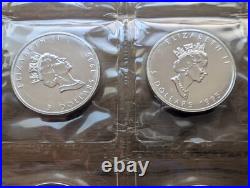 1995 Canadian Maple Leaf. 9999 Fine Silver Coins Gem BU Quantity (10)