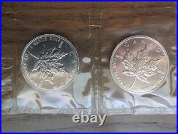 1995 Canadian Maple Leaf. 9999 Fine Silver Coins Gem BU Quantity (10)