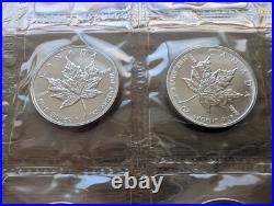 1995 Canadian Maple Leaf. 9999 Fine Silver Coins Gem BU Quantity (10)