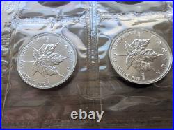 1995 Canadian Maple Leaf. 9999 Fine Silver Coins Gem BU Quantity (10)