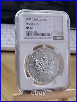 1997 1oz Canadian Maple Leaf Silver Bullion coin EXTREMELY RARE Graded NGC MS66 1997 1oz Canadian Maple Leaf Silver Bullion coin EXTREMELY RARE Graded NGC MS66