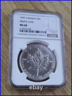 1997 1oz Canadian Maple Leaf Silver coin FRESH GRADED BY NGC MS68 EXTREMELY RARE