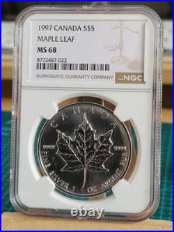 1997 1oz Canadian Maple Leaf Silver coin FRESH GRADED BY NGC MS68 Extremely Rare