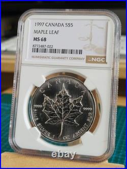 1997 1oz Canadian Maple Leaf Silver coin FRESH GRADED BY NGC MS68 Extremely Rare