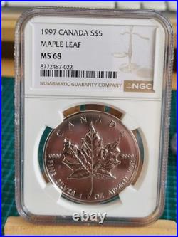 1997 1oz Canadian Maple Leaf Silver coin FRESH GRADED BY NGC MS68 Extremely Rare