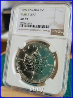 1997 1oz Canadian Maple Leaf Silver coin FRESH GRADED BY NGC MS69 Extremely Rare