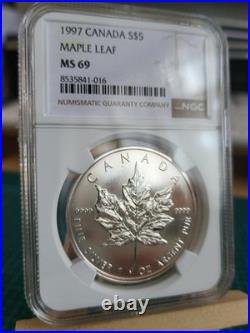 1997 1oz Canadian Maple Leaf Silver coin FRESH GRADED BY NGC MS69 Extremely Rare