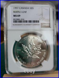 1997 1oz Canadian Maple Leaf Silver coin FRESH GRADED BY NGC MS69 Extremely Rare