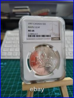 1997 1oz Canadian Maple Leaf Silver coin GRADED BY NGC MS68 Extremely Rare (2)