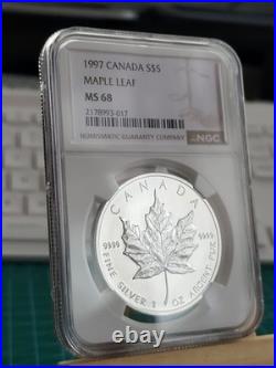 1997 1oz Canadian Maple Leaf Silver coin GRADED BY NGC MS68 Extremely Rare (2)