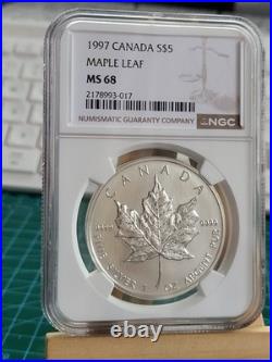1997 1oz Canadian Maple Leaf Silver coin GRADED BY NGC MS68 Extremely Rare (2)