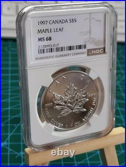 1997 1oz Canadian Maple Leaf Silver coin GRADED BY NGC MS68 Extremely Rare (2)