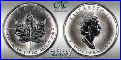 1997 Canada Maple Leaf 1 oz. 9999 Silver coin CAC MS 64 Key Date LOW Mintage