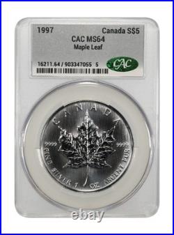 1997 Canada Maple Leaf 1 oz. 9999 Silver coin CAC MS 64 Key Date LOW Mintage