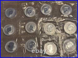 1998-2009 Canada 12 1oz silver Lunar privy maple leaf set bullion coin