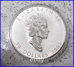 1998 Canada $50 Dollar Maple Leaf. 999 Silver 10oz Coin! 10th Anniversary! Rare