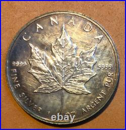 1999 Canada Maple Leaf 1 oz. 9999 Fine Silver 5 Dollars TONED