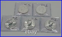 1999 Canadian Maple Leaf lot of 5 coins 2013 2014 2019 authenticated 5oz total
