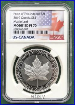 1oz silver Maple leaf, 2019, NGC PF-70, Pride of two nations. Top coin