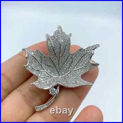 2.00Ct Round Cut Real Moissanite Maple Leaf Brooch Pin 14K White Gold Plated