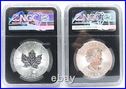 2 Coins 2022, 2023 Canada $5 Maple Leaf 1oz. 999 Silver NGC MS69