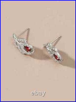 2 Ct Exquisite Maple Leaf Waterdrop Pear Simulated Ruby Stud Earrings 925 Silver