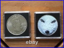 2 x 1oz SILVER BULLION COINS. 2014. ENAMELED. 999 pure. MAPLE LEAF 2014