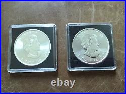 2 x 1oz SILVER BULLION COINS. 2014. ENAMELED. 999 pure. MAPLE LEAF 2014