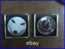 2 x 1oz SILVER BULLION COINS. 2014. ENAMELED. 999 pure. MAPLE LEAF 2014