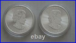 2 x 2021 Silver Maple Leaf 1oz Canadian Silver Bullion Coin Uncirculated Capsule