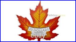 20 Dollar Coloured Maple Leaf Shaped Cut Out Canada 1 oz Silver PP 2016