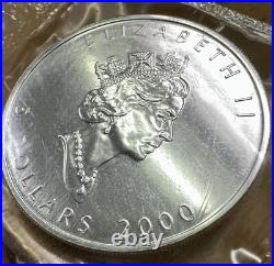 2000 SEALED BU 1 Oz $5 Canada. 9999 SILVER Maple Leaf Millennium Fireworks Privy