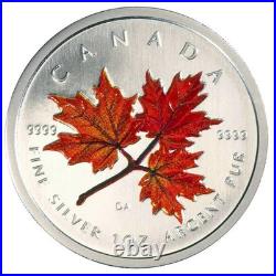 2001 $5 Coloured Maple Leaf Autumn 1 oz 999 Silver Box & COA
