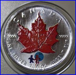 2002 Canada Maple 5 Dollars Silver 1oz F#5753 Color Four Seasons Autumn +Privy