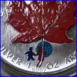 2002 Canada Maple 5 Dollars Silver 1oz F#5753 Color Four Seasons Autumn +Privy