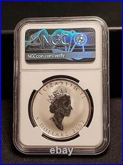 2002 Silver Maple Leaf Horse Privy CANADA Mint Error Struck Thru NGC SP 68