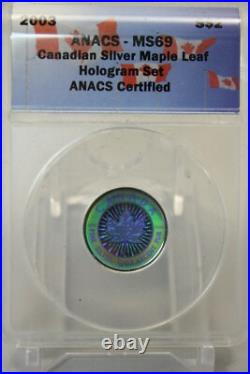 2003 Canada Silver Maple Leaf Hologram 5 Coin Set ANACS MS69 withWood Box