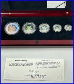 2003 Canadian Maple Leaf Hologram Set With Box & Cert 99.99% Silver