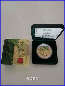 2003 Fine $5 Silver Canada Colored Maple Leaf Coin with COA 1ozMint Proof