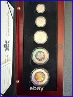 2003 Royal Canadian Mint Maple Leaf. 999 Fine Silver Hologram 5-Coin Set In Box