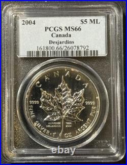 2004 1 Oz. 9999 Silver Canada Maple Leaf with Alphonse Desjardins Privy Mark