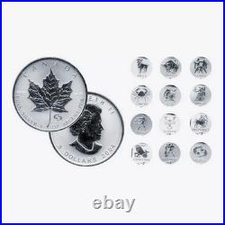2004 12-Coin Silver Maple Leaf Western Zodiac Privy Box & COAs 12oz 5000 Mintage