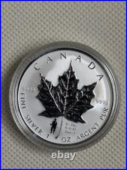 2004 Canada $5 1oz D-day Privy Mark Silver Maple Leaf Bullion coin F1