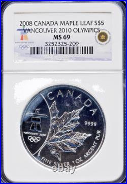 2008 $5 Silver Maple Leaf Vancouver 2010 Olympics NGC # 3252325-209 + Bonus 2008 $5 Silver Maple Leaf Vancouver 2010 Olympics NGC # 3252325-209 + Bonus