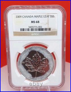 2009 Canada. 9999 Silver Maple Leaf NGC MS 68 Milk spots Canadian Royal Mint
