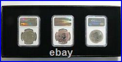 2010 Canada Silver Maple Leaf 3 Coin Vancouver Olympics Box Set Ngc Graded Ms69